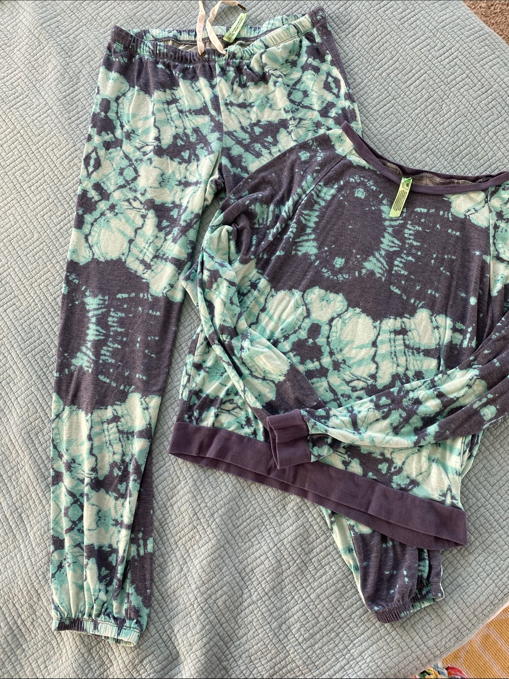 Honeydew Intimates Tie-Dye Two-Piece Pajama Set - Mint & Charcoal